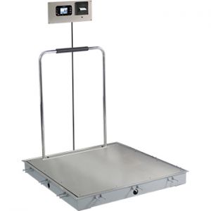 In-Floor Dialysis Scale, 36"x36" SS Deck, Hand Rail, 855 Recessed Wall Mount Indicator