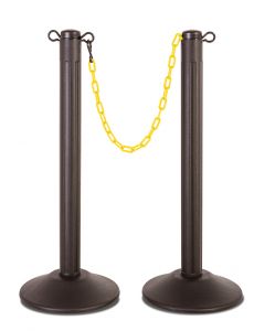 Chainboss Stanchion With Black Post, 10' Of 2" Yellow Chain - Unweighted Base, 2 Pack