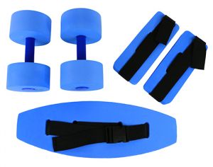 Cando Deluxe Aquatic Exercise Kit, (jogger Belt, Ankle Cuffs, Hand Bars), Small, Blue