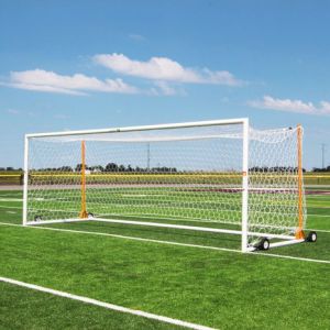 U90 Portable World Cup Soccer Goal; 8x24; White W/ Orange Net Posts