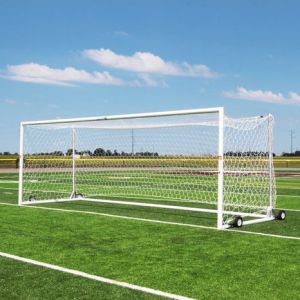 U90 Portable World Cup Soccer Goal; 8x24; White W/ Silver Net Posts