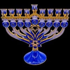 Menorah 6.75" "heart Of Gold" Dark Blue