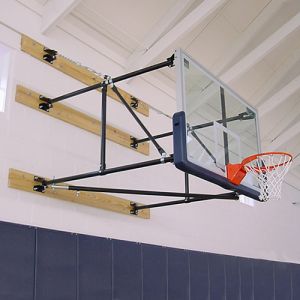Basketball Backstop - Wall-mounted - Shooting Station - Side Folding - Stationary Glass Backboard (6'- 8' Wall Offset) 