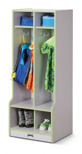 Rainbow Accents 2 Section Coat Locker With Step  - Key Lime Green