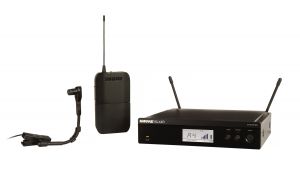 Instrument System with (1) BLX4R Wireless Receiver, (1) BLX1 Bodypack Transmitter, and (1) WB98H/C Cardioid Condenser Instrument Microphone