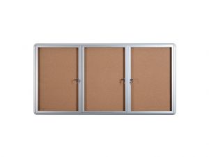 MasterVision Cork Bulletin Enclosed Cabinet, 36x72", Three Swing Doors, Aluminum Frame