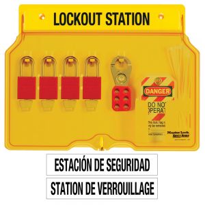 Wall Mounted Lockout Station 4-lock Covered Station With A1106red Aluminum Padlocks.