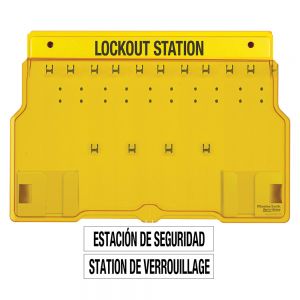 Wall Mounted Lockout Station 10-lock Covered Station With Trilingual Labels, Unfilled.