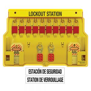 Wall Mounted Lockout Station 10-lock Station With A1106red Aluminum Padlocks.