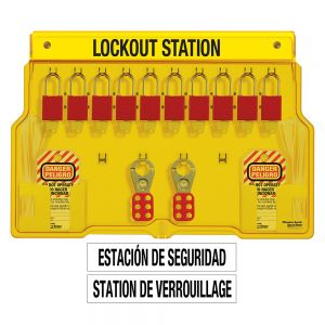 Wall Mounted Lockout Station Spanish/english 10-lock Station. A1106red Aluminum Padlocks.