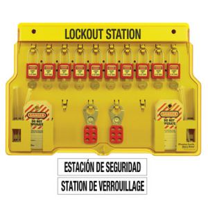 Wall Mounted Lockout Station 10-lock Covered Station With 410red Zenex™ Thermoplastic Padlocks.