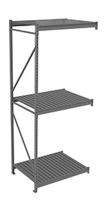Bulk Storage Rack Adder Unit With Corrugated Decking-3 Levels,48"w X 36"d X 120"h