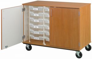 36 Tall  Closed Bin Storage With Doors And 18 (3) Trays W/ Lock