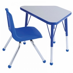 Trapezoid Activity Table  Standard Legs (18w X 30l) With One Blue School Stack Chair Set 18 Seat Height