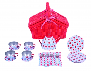 Tin Tea Set And Basket