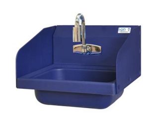 Ion Series 1 Hole Splash Mount Blue Antimicrobial Hand Sink W/ Side Splashes 14" X 10" X 5" Bowl W/ Sensor Faucet Adapter