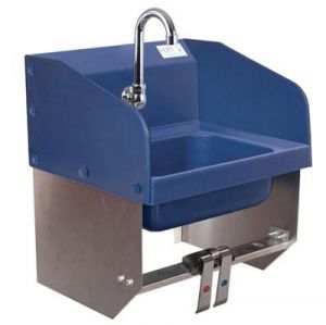 Ion Series 1 Hole Splash Mount Blue Antimicrobial Hand Sink 14" X 10" X 5" Bowl W/side Splashed And Knee Bracket Includes Faucet