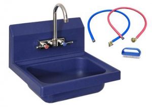 Ion Series 2 Hole Splash Mount Blue Antimicrobial Hand Sink 14" X 10" X 5" Bowl Includes Evolution Series Faucet, Water Line, Nail Brush