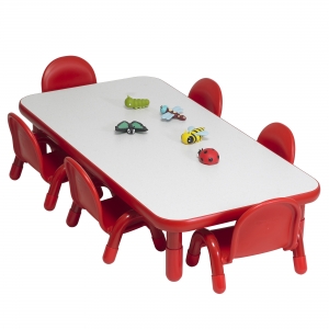 Baseline Toddler 60" X 30" Rectangular Table & Chair Set - Solid Candy Apple Red