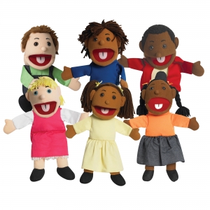 15" Ethnic Children Puppets With Movable Mouths - Set Of 6