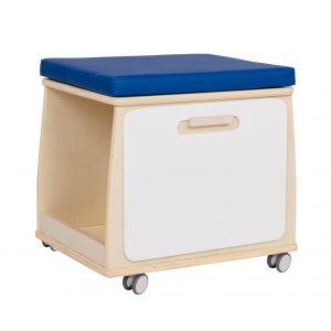 Mobile Teacher Stool With Storage - Blue Cushion - Assembled