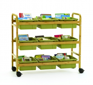 Bamboo Book Browser Cart With Sage Tubs