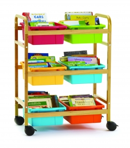 Bamboo Book Browser Cart With Vibrant Tub Combo