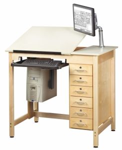 Drawing Science Lab Table System With 2 Piece Top And 6 Drawers, Almond Plastic Laminate Top, 42"w X 30"d X 39-3/4"h