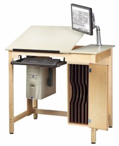 Drawing Science Lab Table System With 2 Piece Top and 6 Drawers And Board Storage, Almond Plastic Laminate Top, 42"W x 30"D x 39-3/4"H