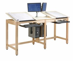 Two Student Drawing/CAD Science Lab Table, Almond Plastic Laminate Top, 84"W x 30"D x 39-3/4"H, Maple