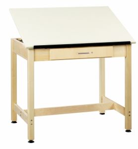 Drawing Science Lab Table With 1 Piece Top And Large Drawer, Almond Plastic Laminate Top, 36"w X 24"d X 30"h