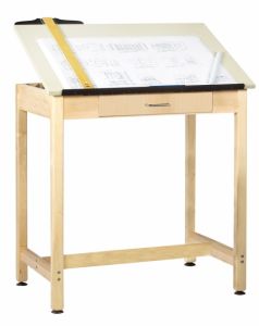 Drawing Science Lab Table With 1 Piece Top And Large Drawer, Almond Plastic Laminate Top, 36"w X 24"d X 36"h