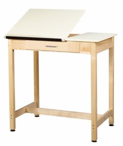 Drawing Science Lab Table With 2 Piece Top and Large Drawer, Almond Plastic Laminate Top, 36"W x 24"D x 36"H