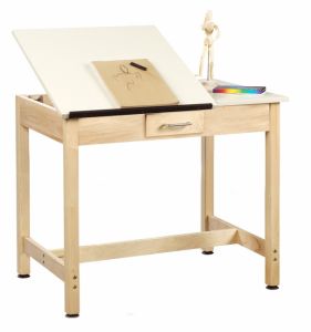 Drawing Science Lab Table With 2 Piece Top and Small Drawer, Almond Plastic Laminate Top, 36"W x 24"D x 30"H