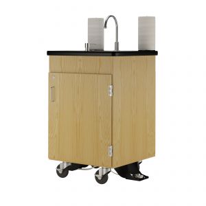 Mobile Hand Wash Station Foot Pump - Dual, 24”W x 24”D x 36”H Oak