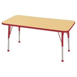 24" X 48" Rectangle T-mold Activity Table With Adjustable Standard Ball Glide Legs - Maple/red