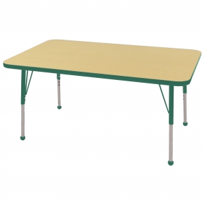 30" X 48" Rectangle T-mold Activity Table With Adjustable Standard Ball Glide Legs - Maple/green