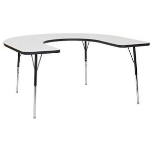 60" X 66" Horseshoe Dry-erase Activity Table With Adjustable Standard Swivel Glide Legs - White/black
