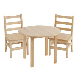 30in Round Hardwood Table With 22in Leg And Two 12in Chairs