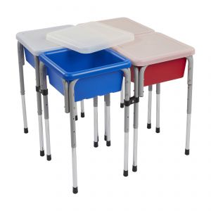 4 Station Square Sand and Water Table with Lids - Blue/Red