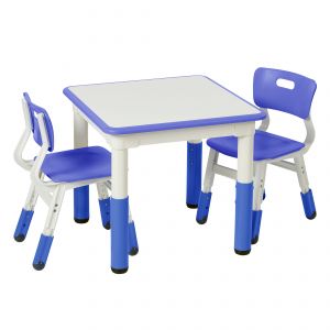 Square Dry Erase Activity Table And 2 Adjustable Chairs - Blue