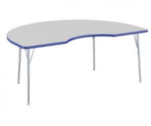 48" X 72" Kidney T-mold Activity Table With Adjustable Standard Swivel Glide Legs - Gray/blue/silver