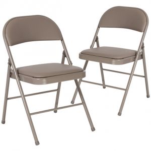2 Pack Hercules Series Double Braced Gray Vinyl Folding Chair