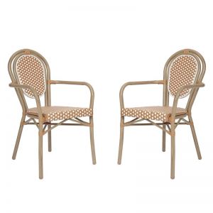 2 Pack Nat/white Pe Rattan Bistro Stacking Chairs