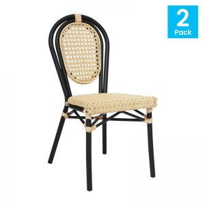 2 Nat Pe Cane Rattan French Bistro Stacking Chairs