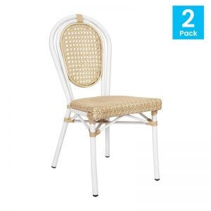 2 Nat Pe Cane Rattan French Bistro Stacking Chairs