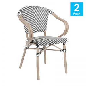 2 Blk/wht French Bistro Stacking Chairs With Arms