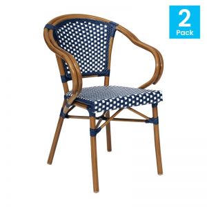 2 Pk Navy/white Pe Rattan Bistro Stacking Chairs