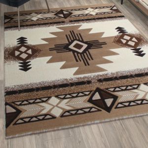 Mohave Collection 5' X 7' Ivory Traditional Southwestern Style Area Rug - Olefin Fibers With Jute Backing