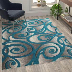 Willow Collection Modern High-low Pile Swirled 5' X 7' Turquoise Area Rug - Olefin Accent Rug - Entryway, Bedroom, Living Room